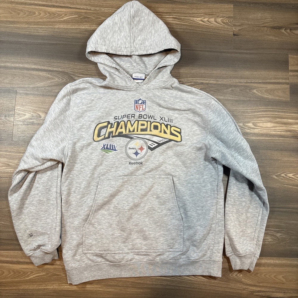 Reebok Pittsburgh Steelers Super Bowl‎ XLIII Champions Grey Hoodie Men's Size M